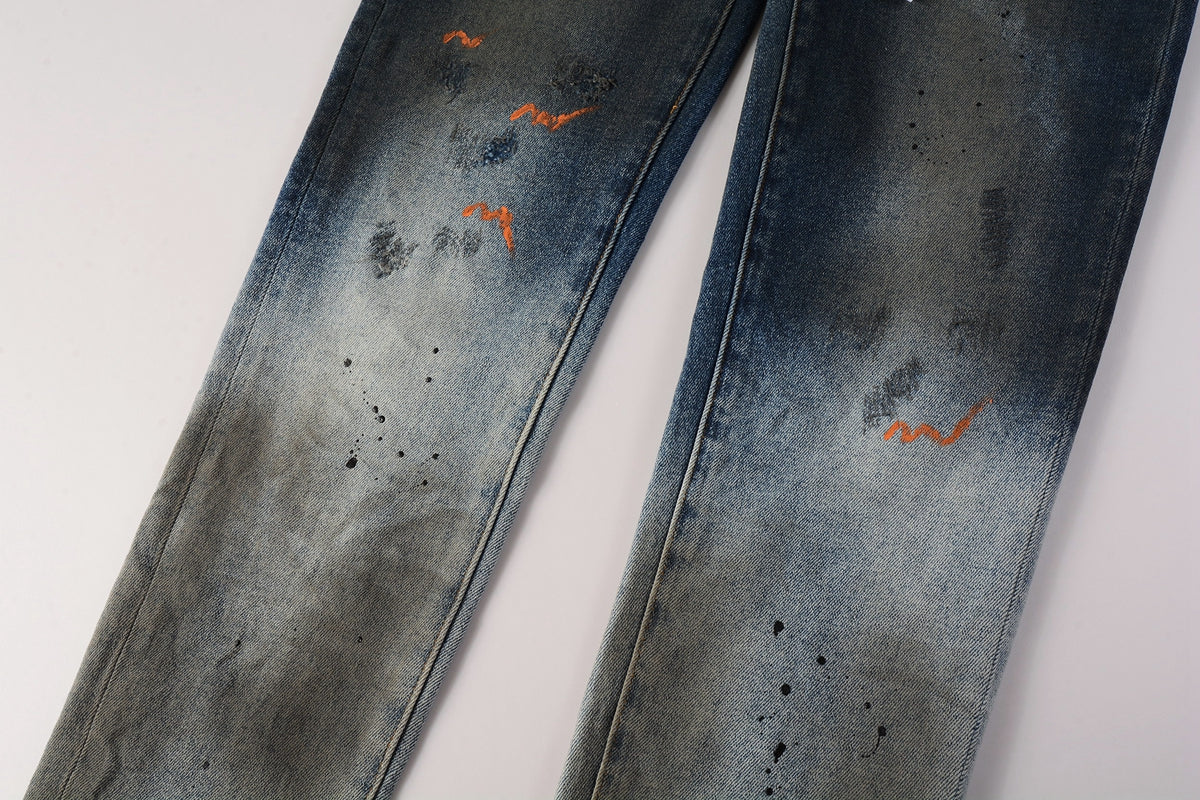 Mens Purple Ripped Jeans Skinny Slim Fit Denim Pants Designer Flared Jeans for Men 9009