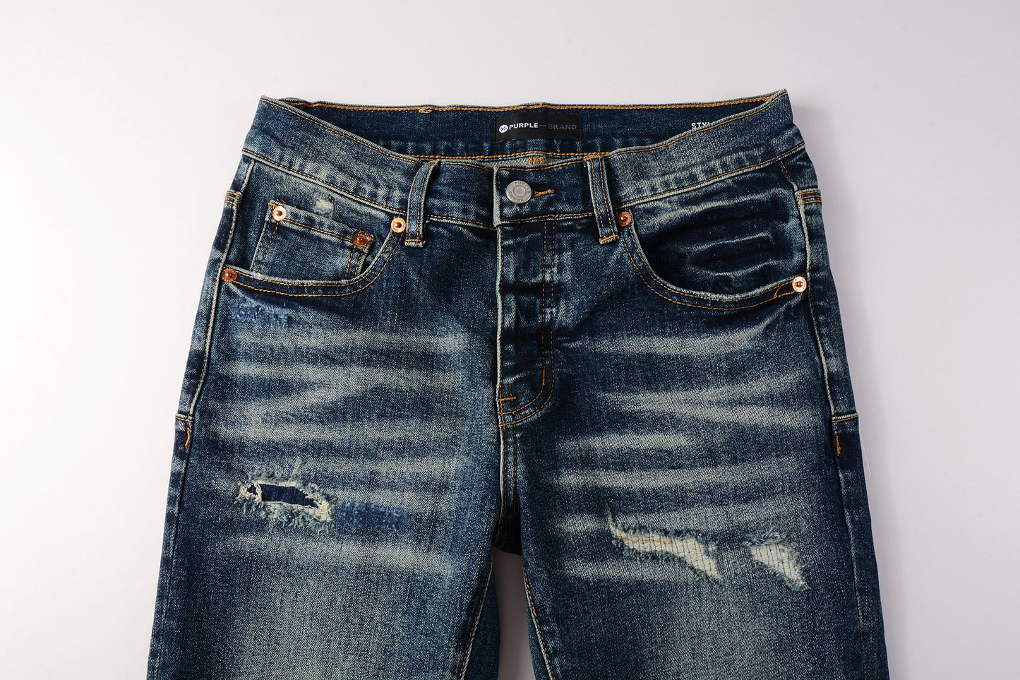 Men Classic Streetwear Jeans Distressed Dark Blue Ripped skinny 9096