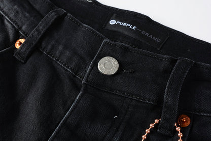 Men Streetwear Skinny Jeans Black Fade Wash with White Paint Splatter and Distressed Rips 9002