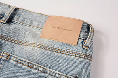 Men Streetwear Jeans Light Blue Paint Splash Distressed Ripped skinny 9100