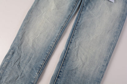 Men Streetwear Skinny Jeans Light Blue Wash with Faded Gradient Finish 9016
