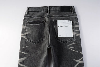 Men Streetwear Skinny Jeans Dark Gray Wash with White Marbled Texture 9056