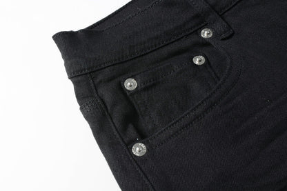 Men Streetwear Denim Shorts Black Wash with Minimalist Design and Raw Hem 5023