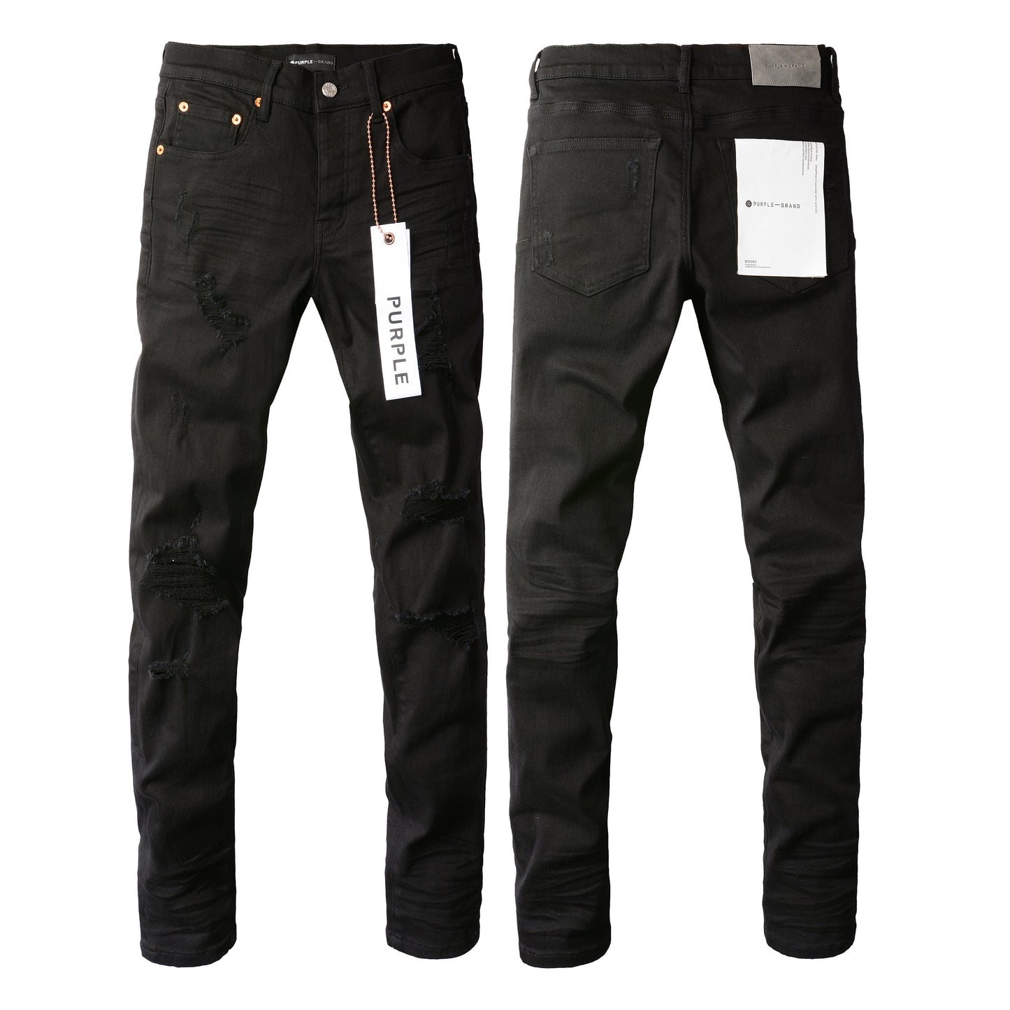 Men Streetwear Skinny Jeans Black Wash with Distressed Rip Details 9022