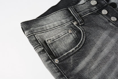Men Classic Streetwear Jeans Distressed Grey Ripped skinny Fit 9103