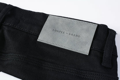 Men Streetwear Skinny Jeans Black Wash with Distressed Rip Details 9022