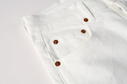 Men Designer Streetwear Skinny Jeans Solid White with 3D Embossed Monogram Pattern 9113