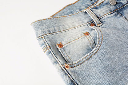 Men Streetwear Jeans Light Blue Paint Splash Distressed Ripped skinny 9100