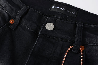 Men Streetwear Skinny Jeans Black Wash with Distressed Rips, Checkered Patches and White Paint Splatter 9001