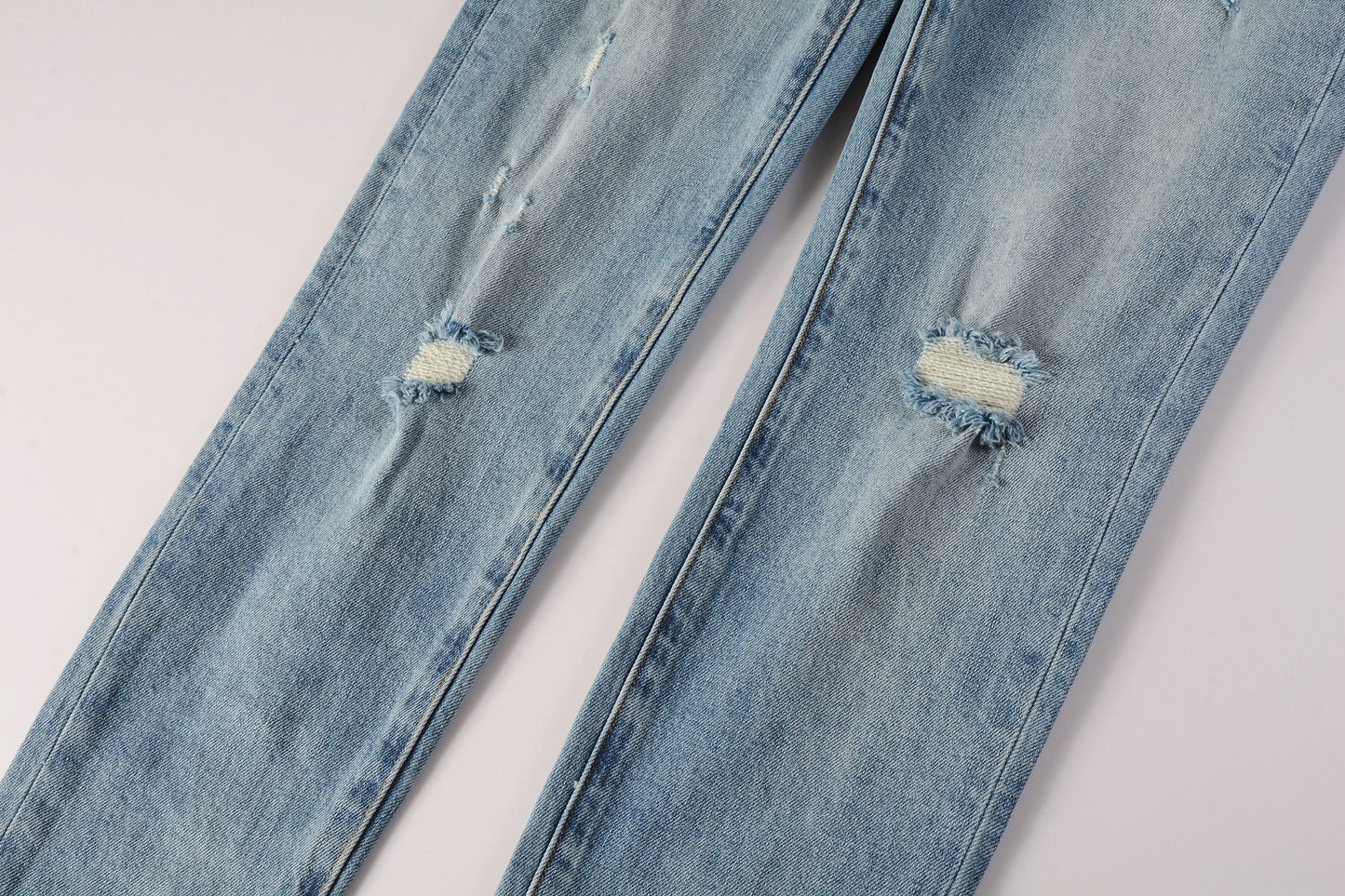 Men Streetwear Skinny Jeans Light Blue Wash with Subtle Distressed Ripped Details 9075