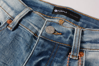 Men Streetwear Skinny Jeans Light Blue Wash with Faded Gradient Finish 9016