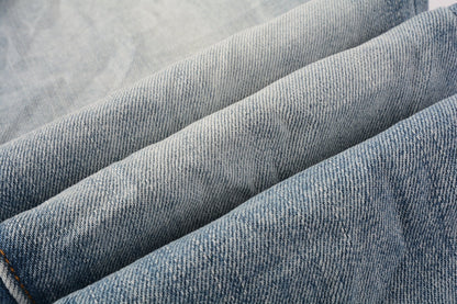 Men Streetwear Skinny Jeans Light Blue Wash with Faded Gradient Finish 9016