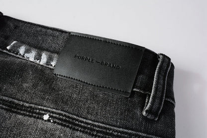 Men Streetwear Skinny Jeans Dark Gray Wash with Distressed Rips and Multi-Color Paint Splatter 9018