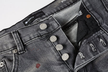 Men Streetwear Distressed Grey Skinny Jeanswith Color Paint Splatter and Knee Rips 9107