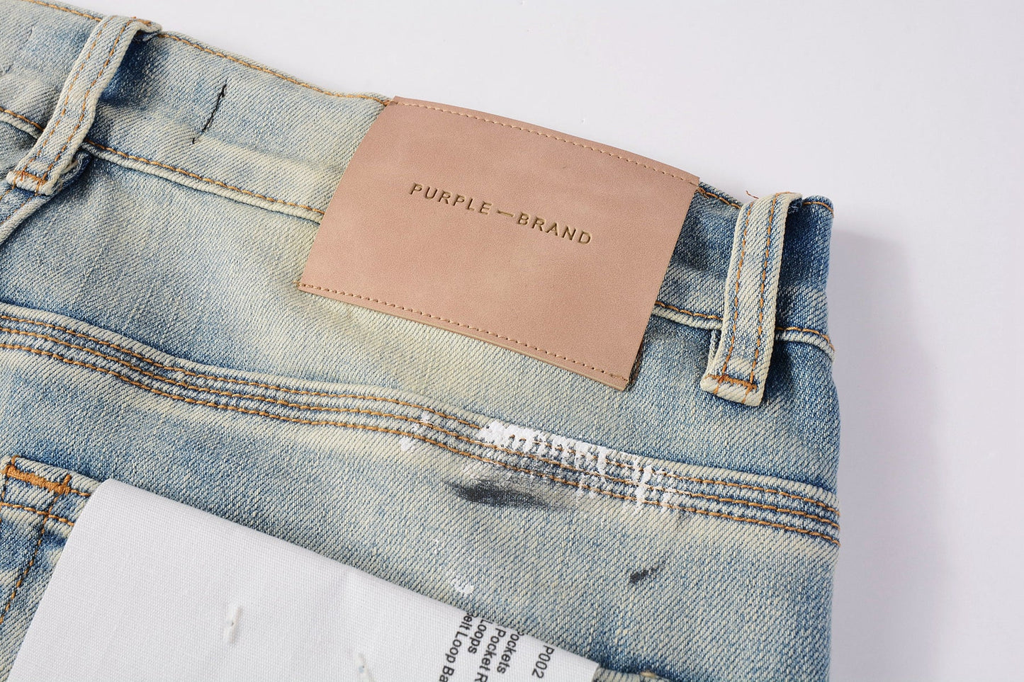 Men Streetwear Skinny Jeans Light Blue Wash with White Paint Splatter and Distressed Rips 9007