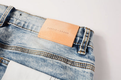 Men Streetwear Skinny Jeans Light Blue Wash with Lightly Faded Wash 9053