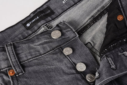 Men Streetwear Skinny Jeans Dark Gray Wash with Knee Rips and White Paint Splatter 9039