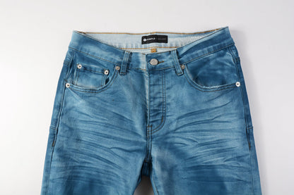 Men classic streetwear Jeans Washed BlueClean Look Skinny Fit 9106