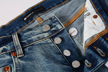 Men Streetwear Skinny Jeans Light Blue Wash with Subtle White Pattern Wash 9013