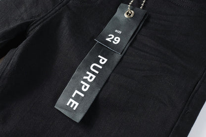 Men Streetwear Denim Shorts Black Wash with Minimalist Design and Raw Hem 5023