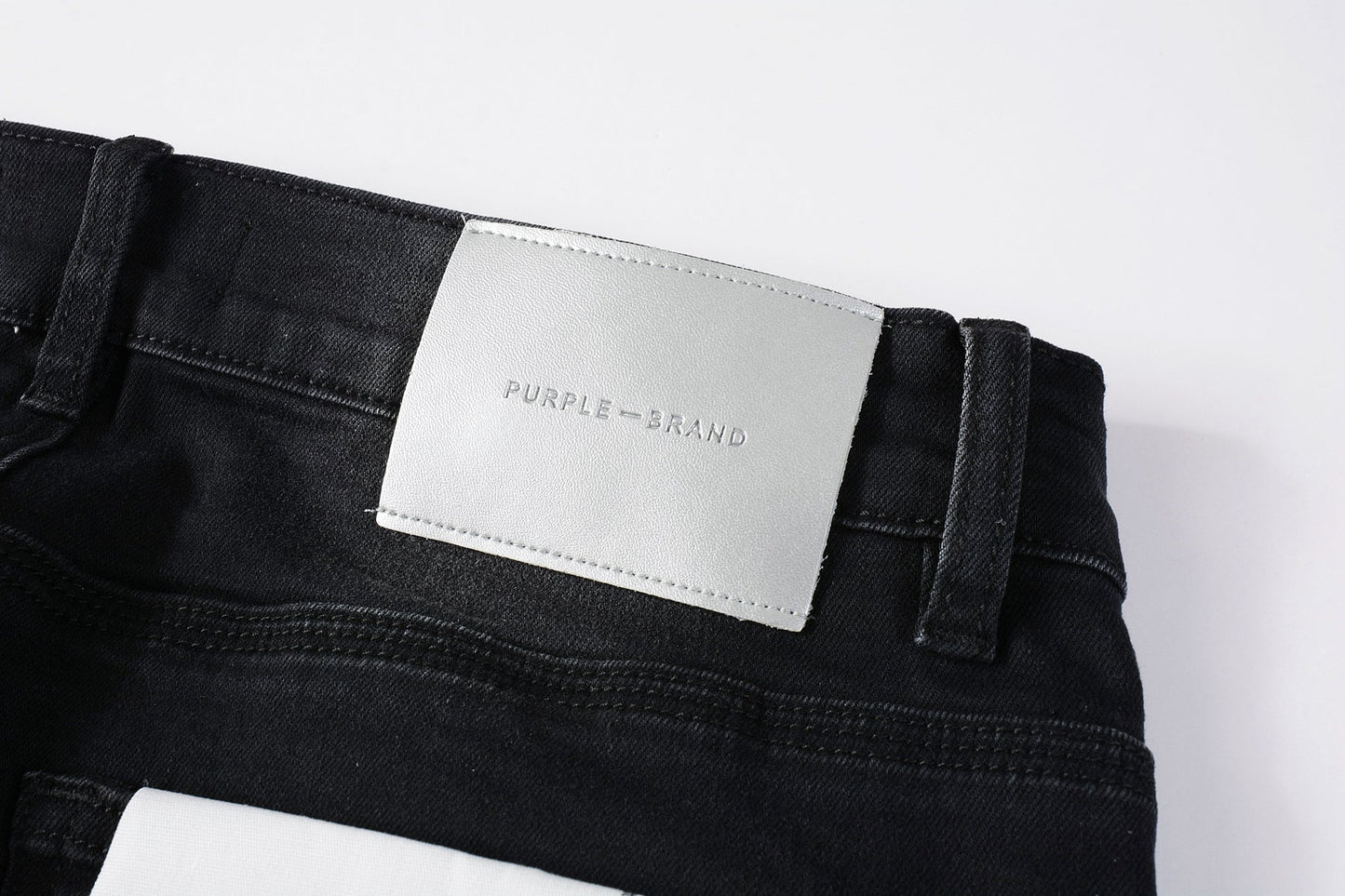 Men Streetwear Skinny Jeans Black Wash with Distressed Rips, Checkered Patches and White Paint Splatter 9001