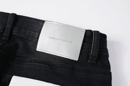 Men Streetwear Skinny Jeans Black Wash with Distressed Rips, Checkered Patches and White Paint Splatter 9001