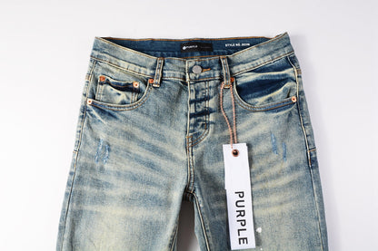 Men Streetwear Skinny Jeans Light Blue Wash with Blue Patched Rips and White Paint Splatter 9050-1