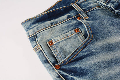 Men Streetwear Skinny Jeans Light Blue Wash with Subtle White Pattern Wash 9013