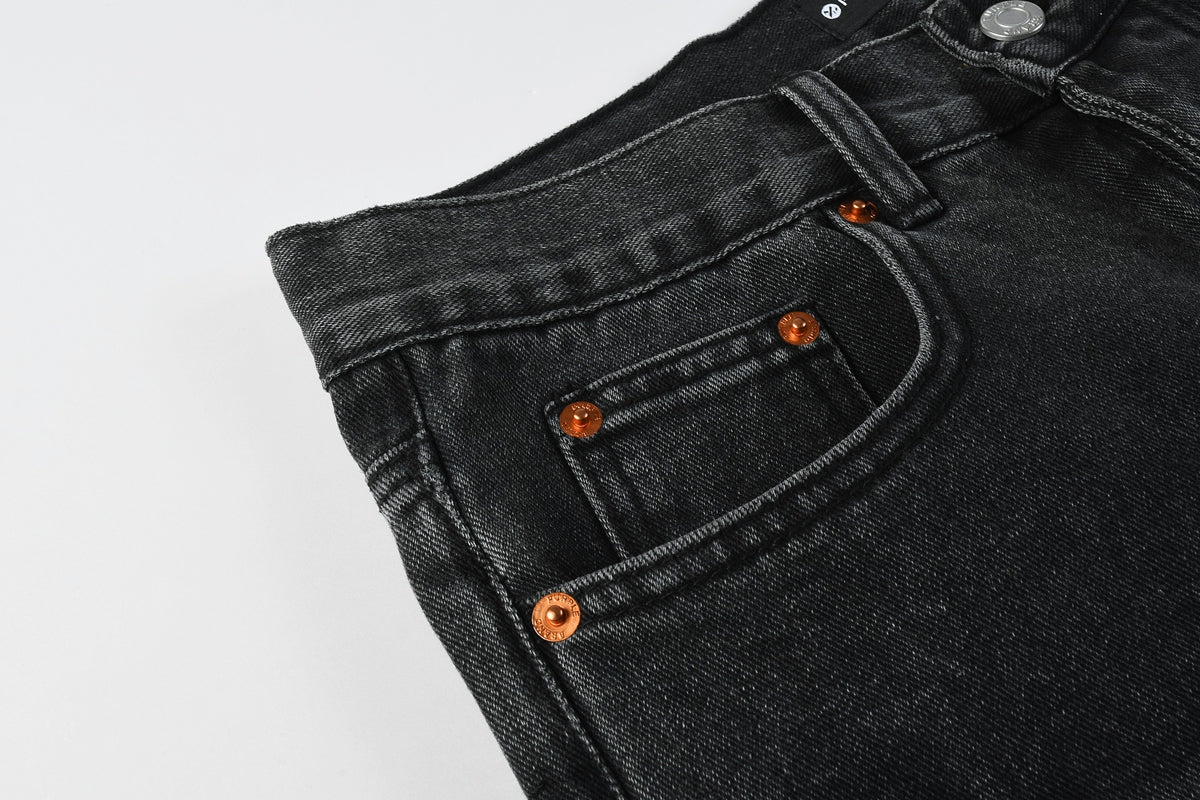 Men Streetwear Wide-Leg Jeans Black Gray Wash with 3D Pinched Pleats