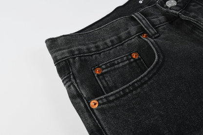 Men Streetwear Wide-Leg Jeans Black Gray Wash with 3D Pinched Pleats
